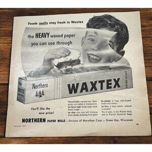 Northern Waxtex Vintage Print Ad 1950s Heavy Wax Paper Kitchen Wall Art Decor
